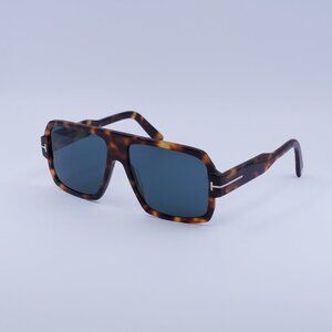 Tom Ford Camden FT0933 53V Sunglasses Havana Square Frame, Blue Lenses